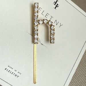 Lelet NY Gold Tone Metal Hair Clip With Crystals Initial H New